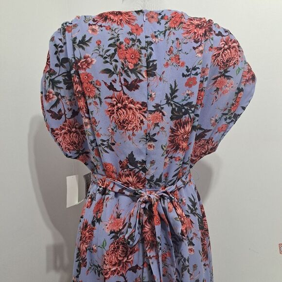 Chelsea 28 Floral Print Boho Chic Faux Wrap V Neck Multi Purple Dress Large NWT - Picture 13 of 16